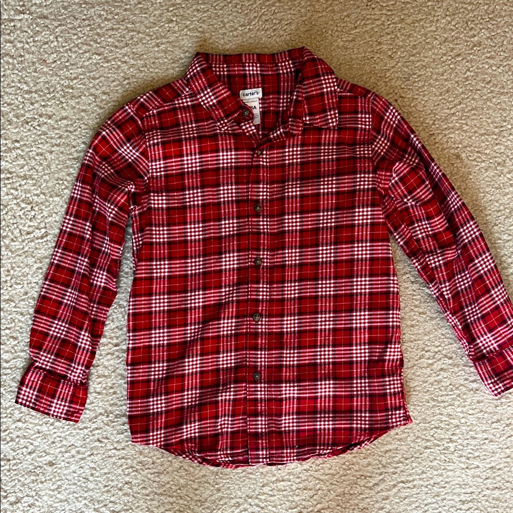 Carter's Red Plaid Flannel Kids Shirt Size 8